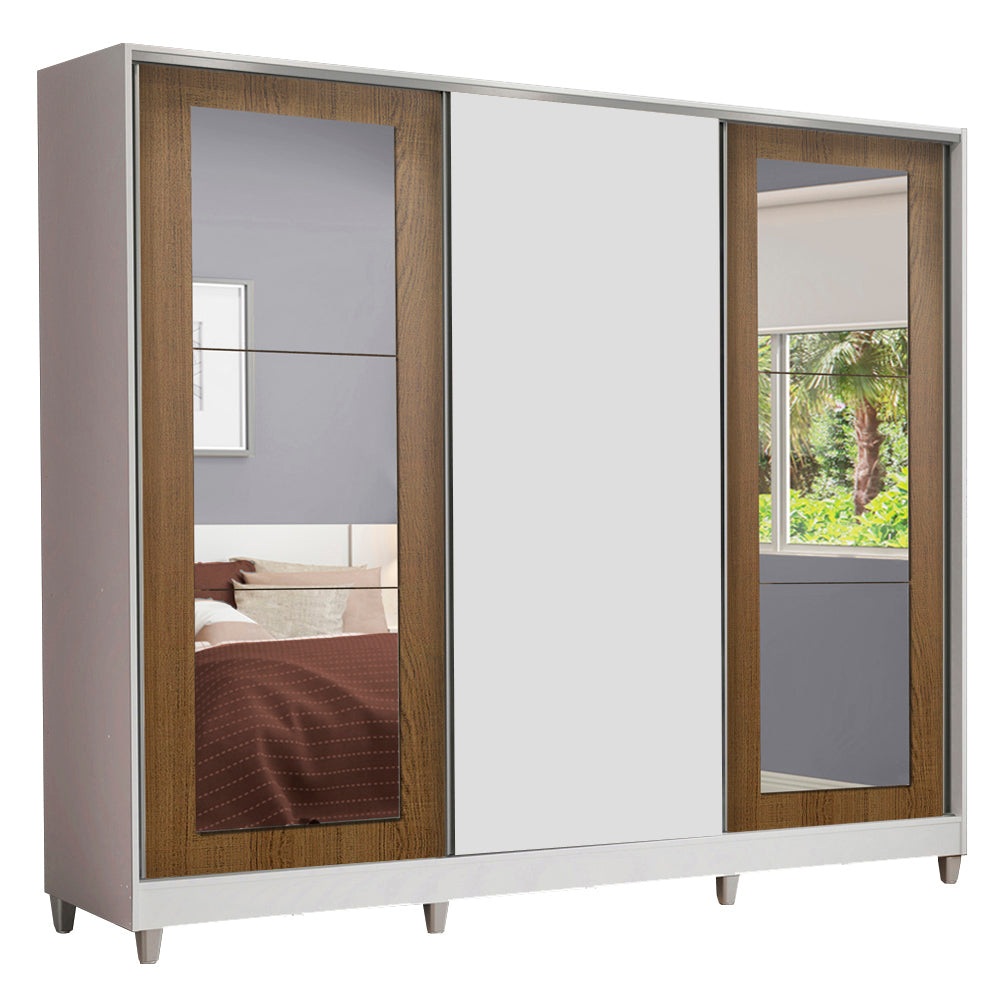 Clóset Matrimonial 100% MDF 3 Puertas Correderas con Espejos Blanco/Marrón Eros con Patas
