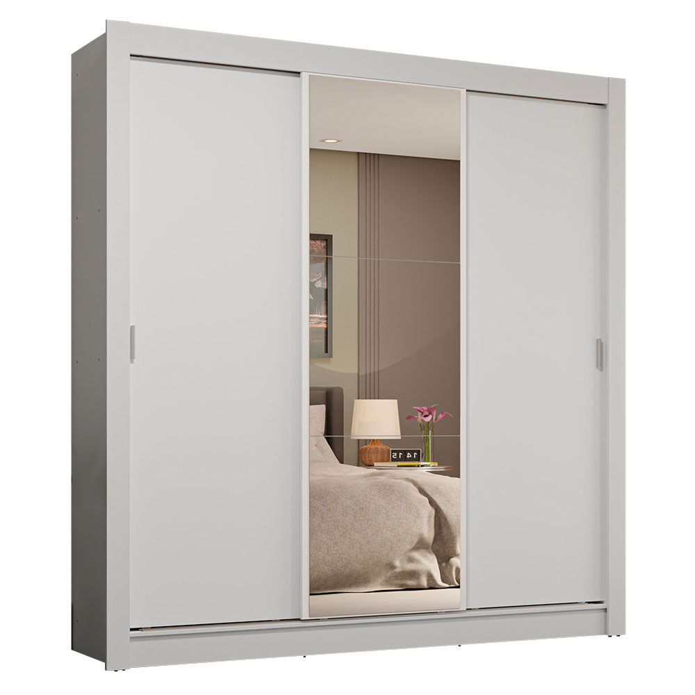 Clóset Matrimonial 170 cm 3 Puertas Corredizas 4 Cajones Con 1 Espejo Blanco Sublime Madesa