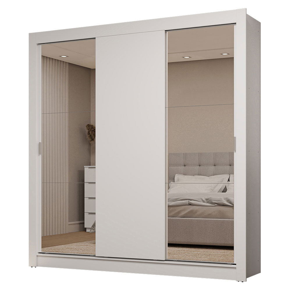 Clóset Matrimonial 170 cm 3 Puertas Corredizas Con 2 Espejos 2 Cajones Blanco Sublime Madesa
