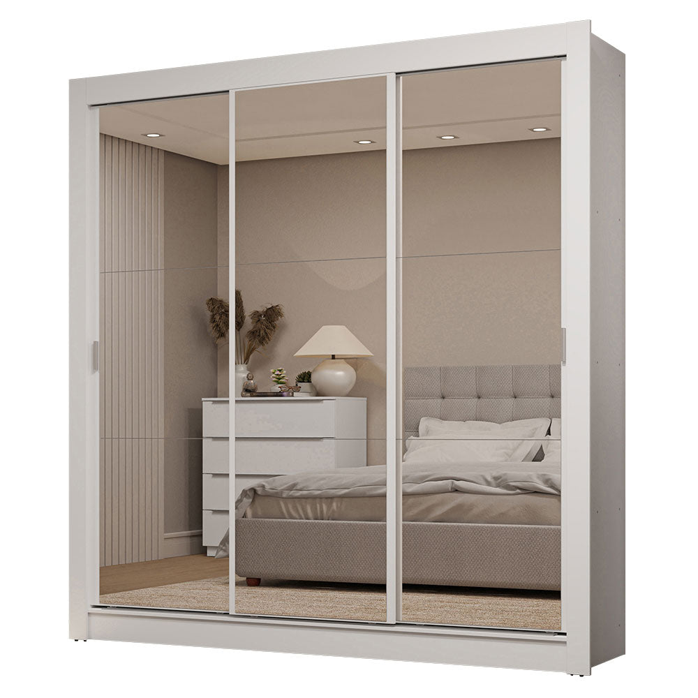 Clóset Matrimonial 170 cm 3 Puertas Corredizas Con 3 Espejos 2 Cajones Blanco Sublime Madesa