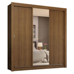 Clóset Matrimonial 170 cm 3 Puertas Corredizas 4 Cajones Con 1 Espejo Marrón Sublime Madesa
