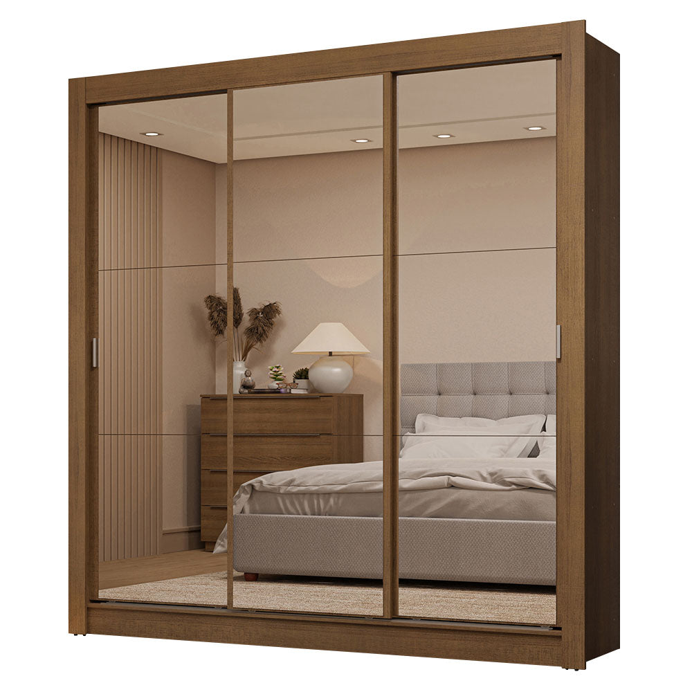 Clóset Matrimonial 170 cm 3 Puertas Corredizas Con 3 Espejos 2 Cajones Marrón Sublime Madesa