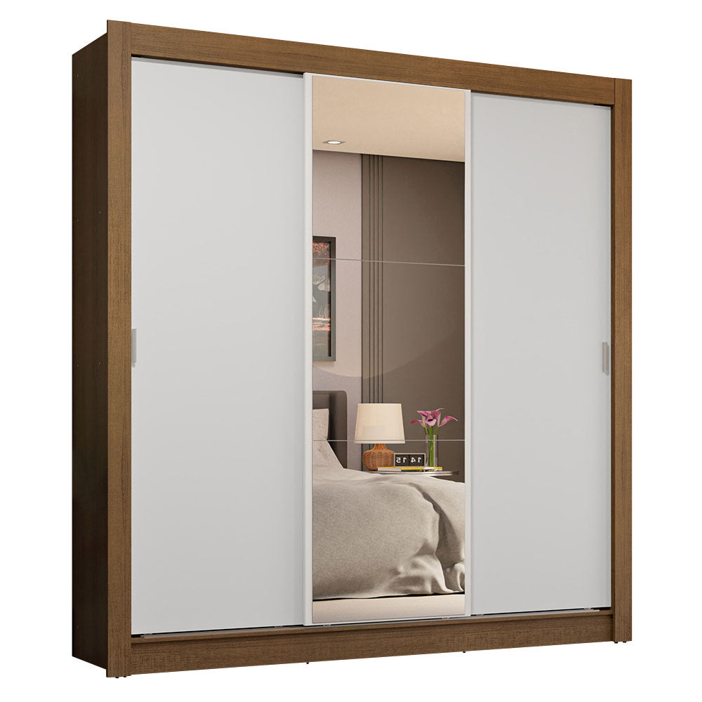 Clóset Matrimonial 170 cm 3 Puertas Corredizas 4 Cajones Con 1 Espejo Marrón/Blanco Sublime Madesa