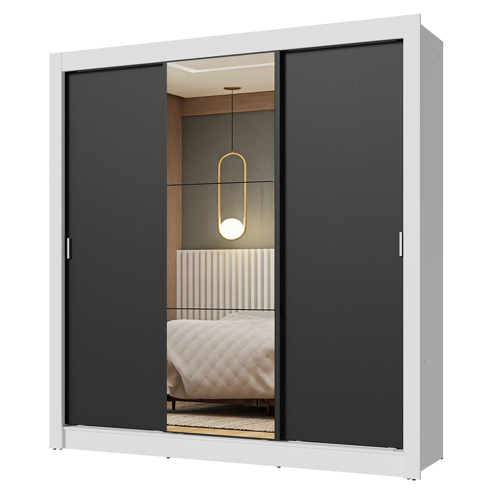 Clóset Matrimonial 170 cm 3 Puertas Corredizas Con 1 Espejo Blanco/Negro Nobre Madesa