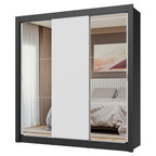 Clóset Matrimonial 170 cm 3 Puertas Corredizas Con 2 Espejos Negro/Blanco Nobre Madesa