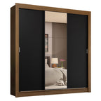 Clóset Matrimonial 170 cm 3 Puertas Corredizas 4 Cajones Con 1 Espejo Marrón/Negro Sublime Madesa