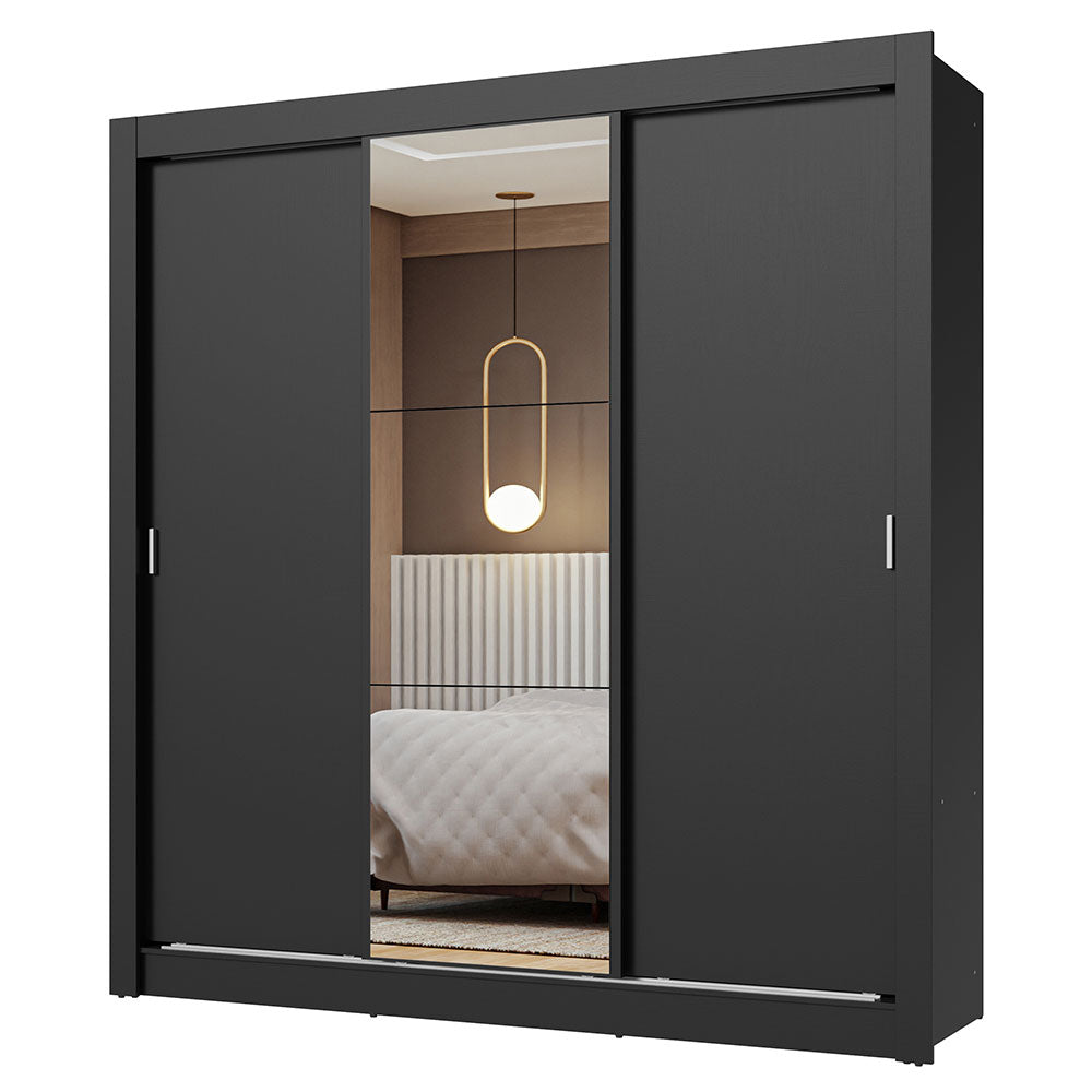 Clóset Matrimonial 170 cm 3 Puertas Corredizas Con 1 Espejo Negro Nobre Madesa