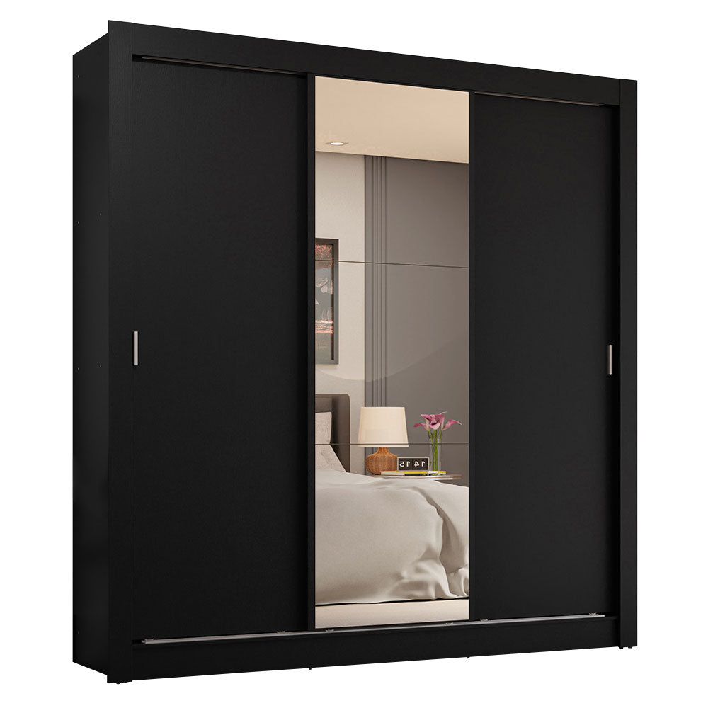 Clóset Matrimonial 170 cm 3 Puertas Corredizas 4 Cajones Con 1 Espejo Negro Sublime Madesa