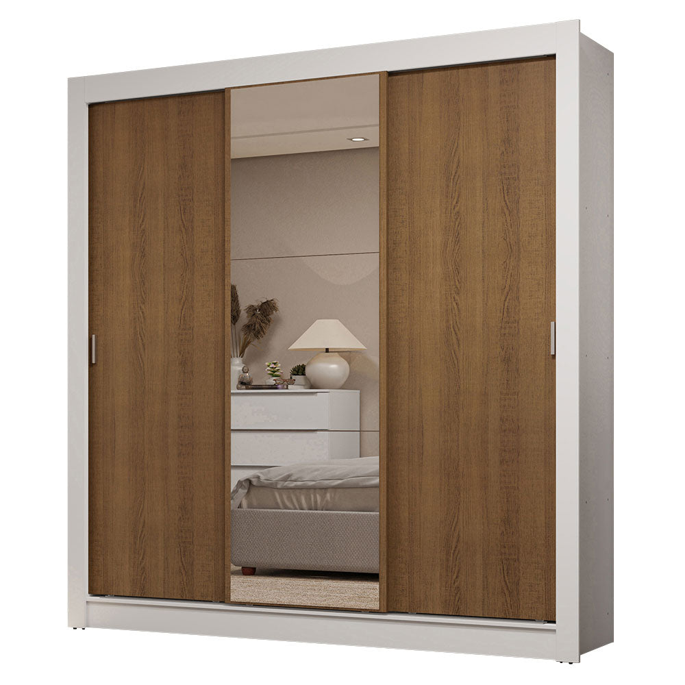 Clóset Matrimonial 170 cm 3 Puertas Corredizas Con 1 Espejo 2 Cajones Blanco/Marrón Sublime Madesa
