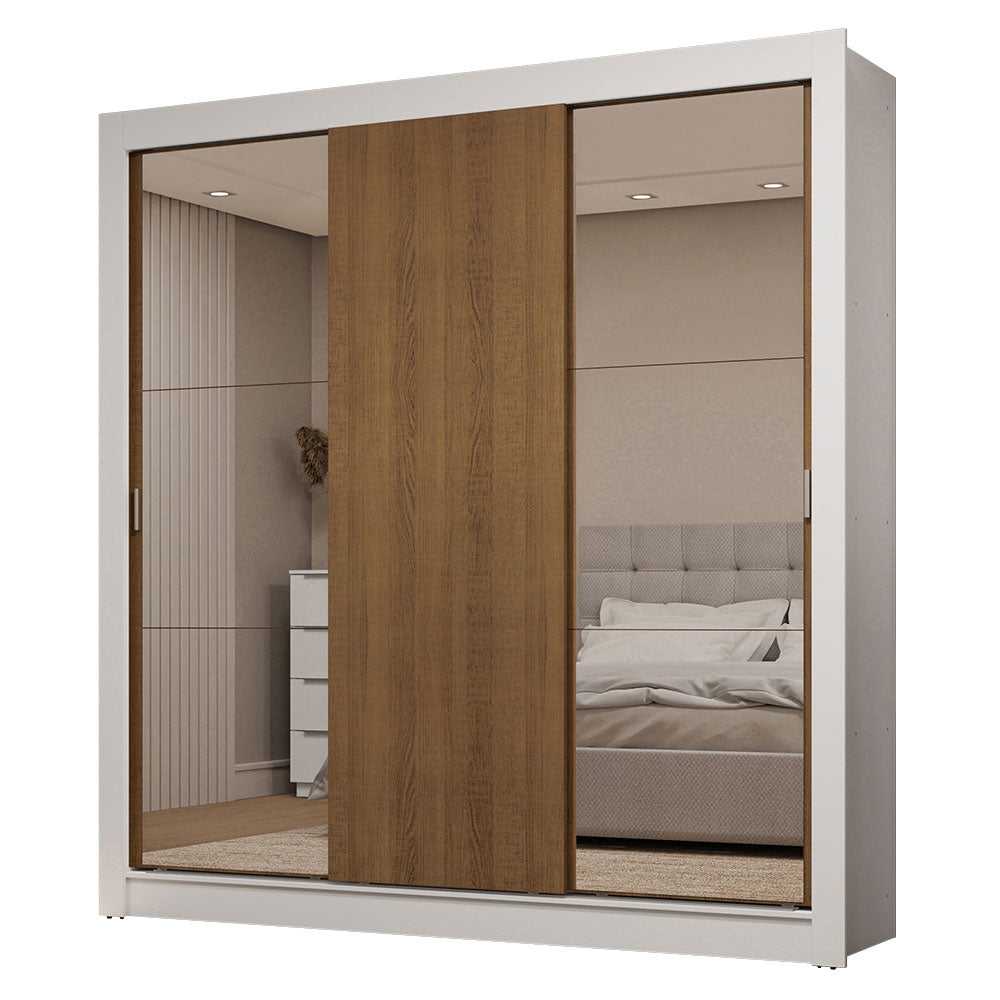 Clóset Matrimonial 170 cm 3 Puertas Corredizas Con 2 Espejos 2 Cajones Blanco/Marrón Sublime Madesa
