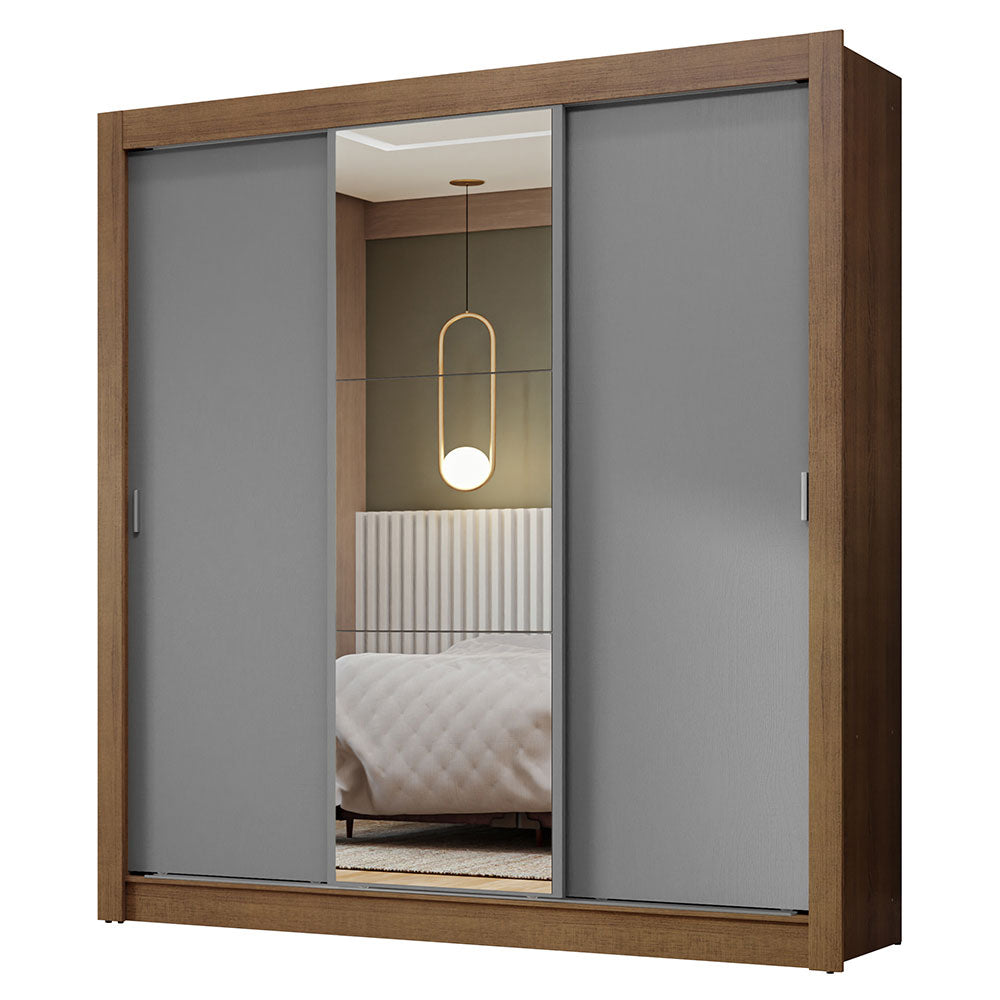 Clóset Matrimonial 170 cm 3 Puertas Corredizas Con 1 Espejo Marrón/Gris Nobre Madesa