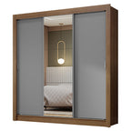 Clóset Matrimonial 170 cm 3 Puertas Corredizas Con 1 Espejo Marrón/Gris Nobre Madesa