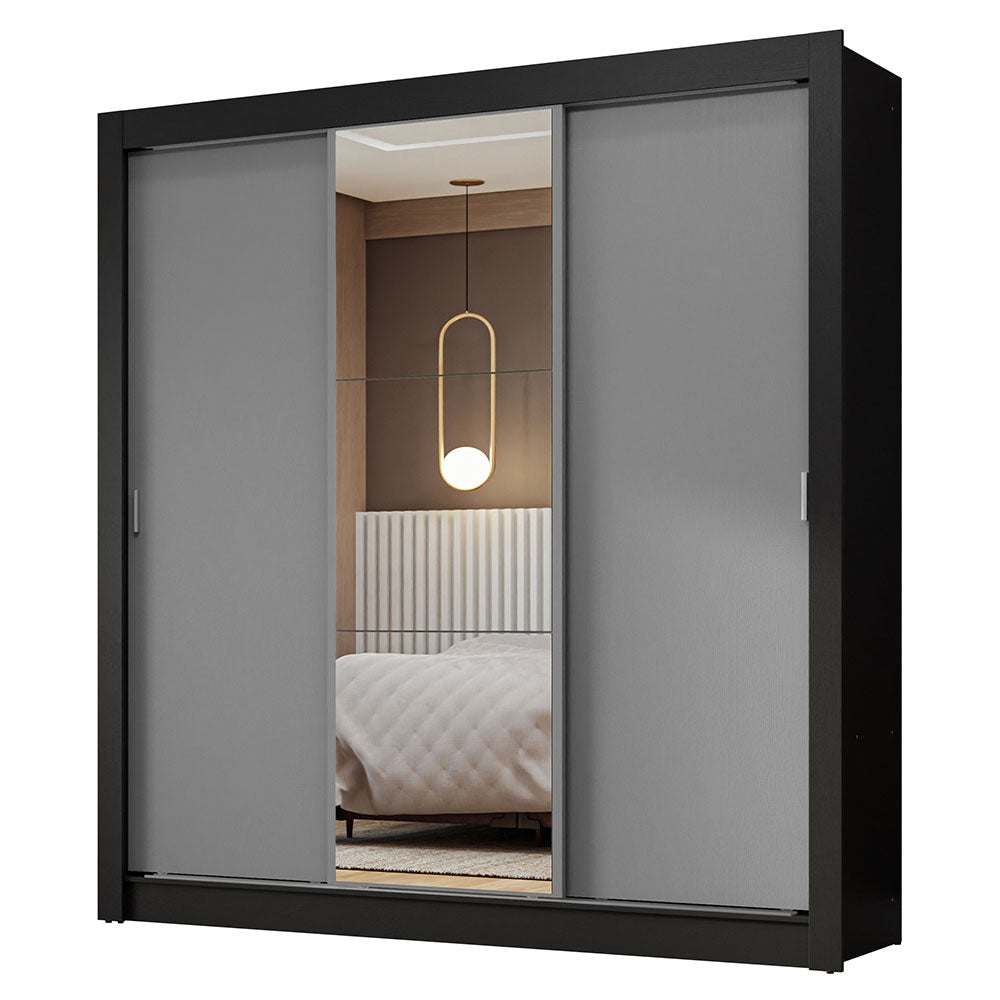 Clóset Matrimonial 170 cm 3 Puertas Corredizas Con 1 Espejo Marrón/Gris Nobre Madesa