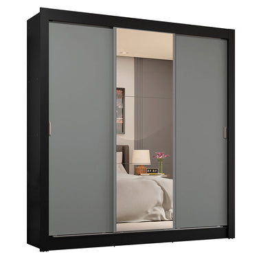 Clóset Matrimonial 170 cm 3 Puertas Corredizas 4 Cajones Con 1 Espejo Negro/Gris Sublime Madesa