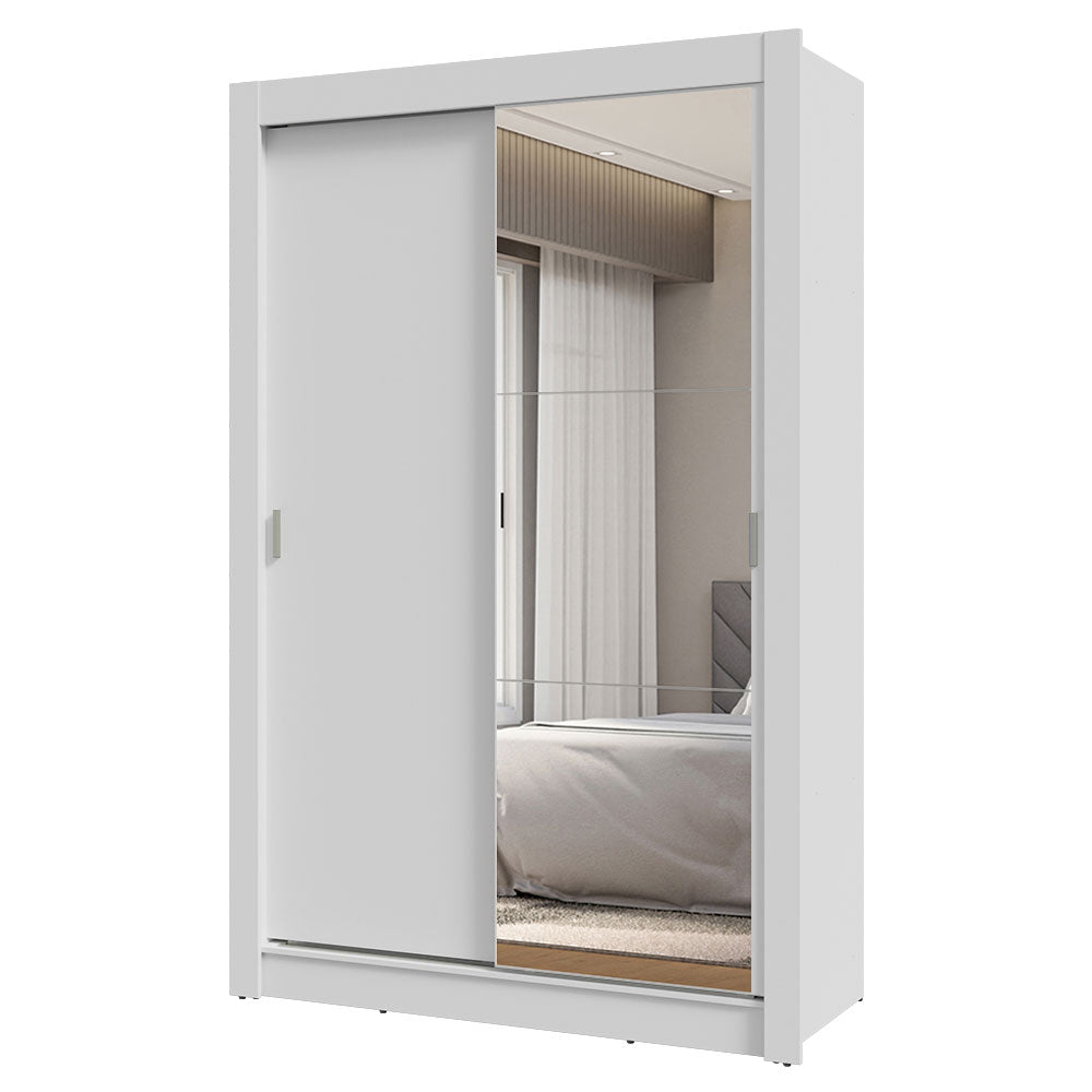 Clóset Soltero 117 cm 2 Puertas Corredizas Con 1 Espejo 2 Cajones Blanco Vivare Madesa