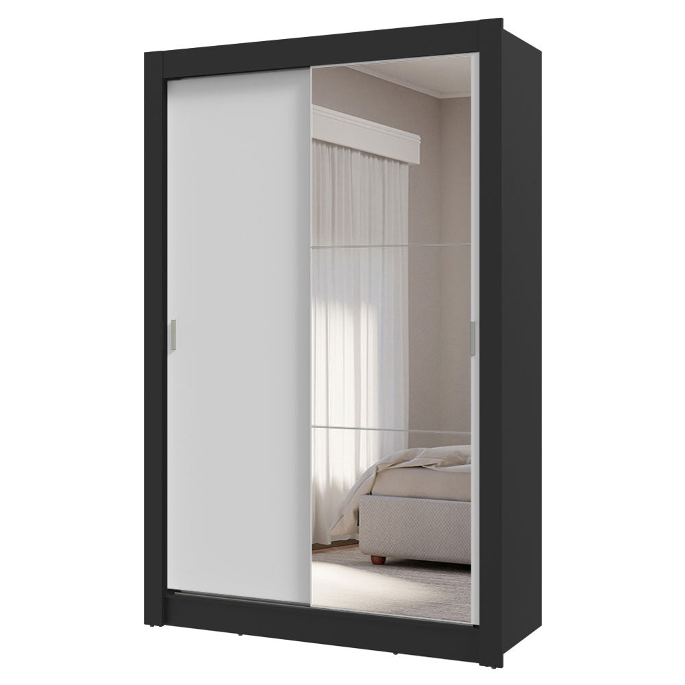 Clóset 2 Puertas Corredizas con Espejo 4 Cajones Negro/Blanco Vivare Plus Madesa