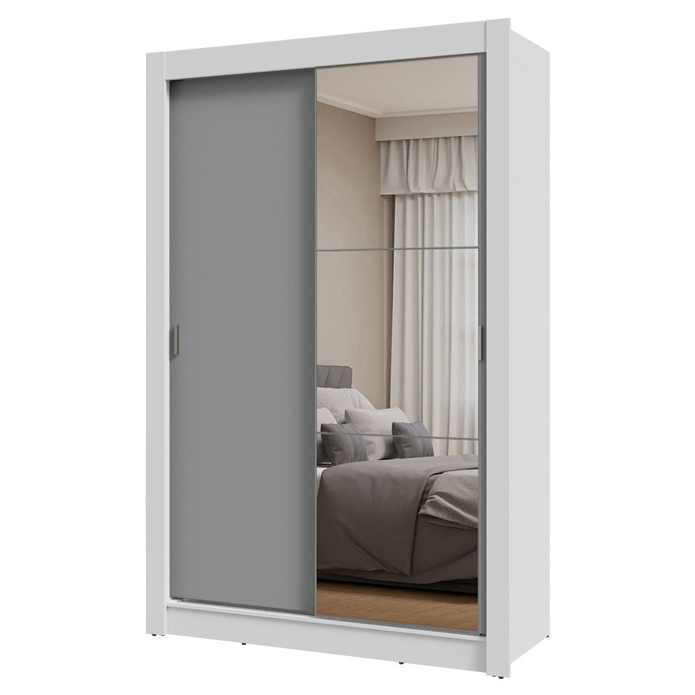 Clóset Soltero 117 cm 2 Puertas Corredizas Con 1 Espejo Blanco/Gris Milano Madesa