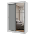 Clóset Soltero 117 cm 2 Puertas Corredizas Con 1 Espejo Blanco/Gris Milano Madesa