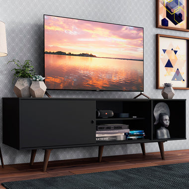 Mueble para TV hasta 65 Pulgadas 160 cm 1 Puerta Negro/Marrón Dubai Madesa