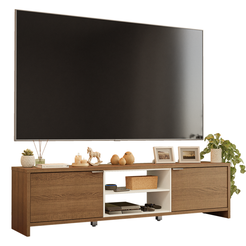Mueble para TV hasta 80 Pulgadas 180 cm 2 Puertas Marrón/Blanco Linz Madesa