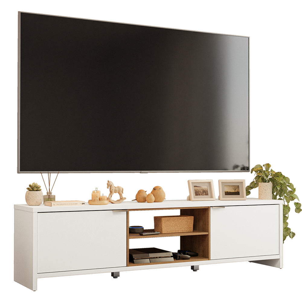 Mueble para TV hasta 80 Pulgadas 180 cm 2 Puertas Linz Blanco/Marrón