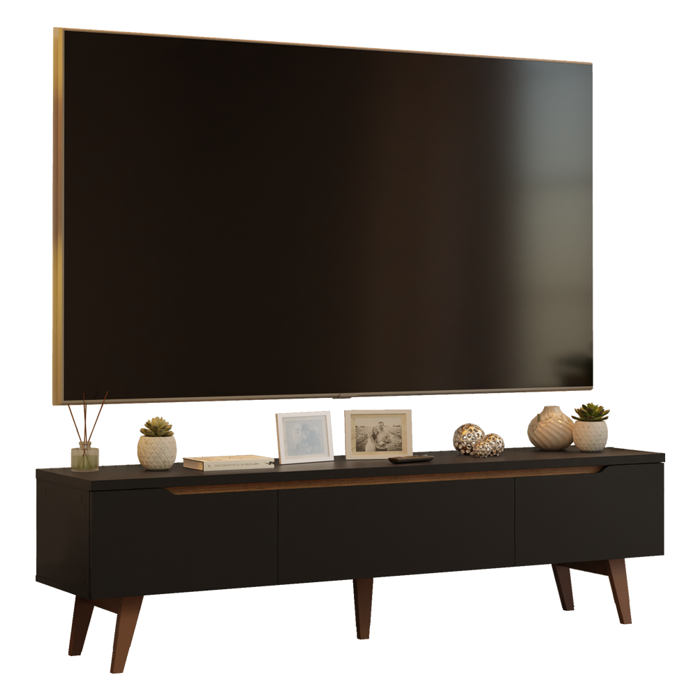 Mueble para TV hasta 80 Pulgadas 180 cm 2 Puertas 1 Cajón Doha Negro/Marrón