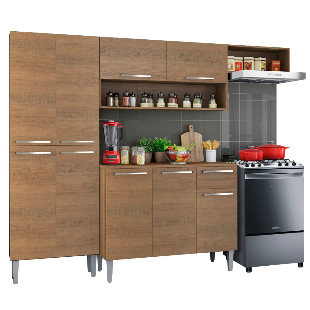 Cocina Compacta 229 cm 9 Puertas 1 Cajón Marrón Emilly Madesa 01