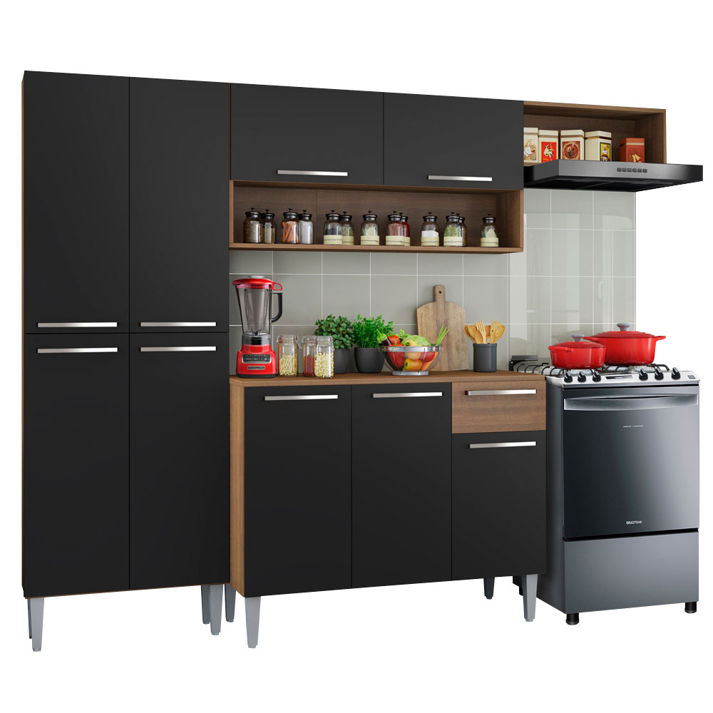 Cocina Compacta 229 cm Marrón/Negro Emilly Madesa
