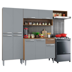 Cocina Compacta 229 cm 9 Puertas 1 Cajón Marrón/Gris Emilly Madesa 09