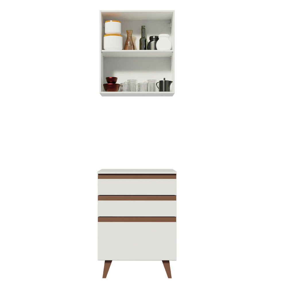 Kit Gabinete Superior y Gabinete Bajo 60 cm 1 Puerta 3 Cajones Blanco Reims Madesa