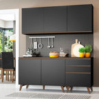 Cocina Compacta 180 x 52 cm 5 Puertas 3 Cajones Negro Reims Madesa