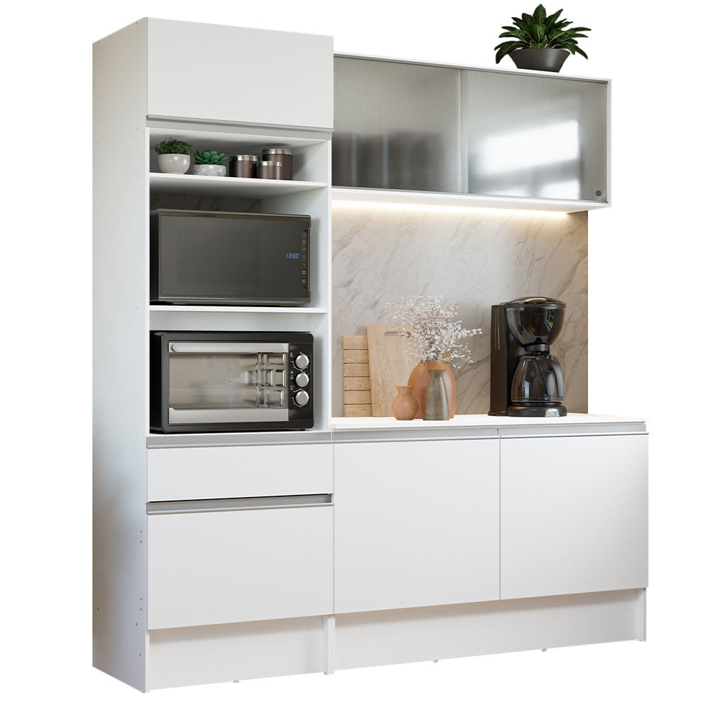 Cocina Compacta 180 x 52 cm 5 Puertas 2 Cajónes con Mueble para Horno Blanco Topázio Madesa