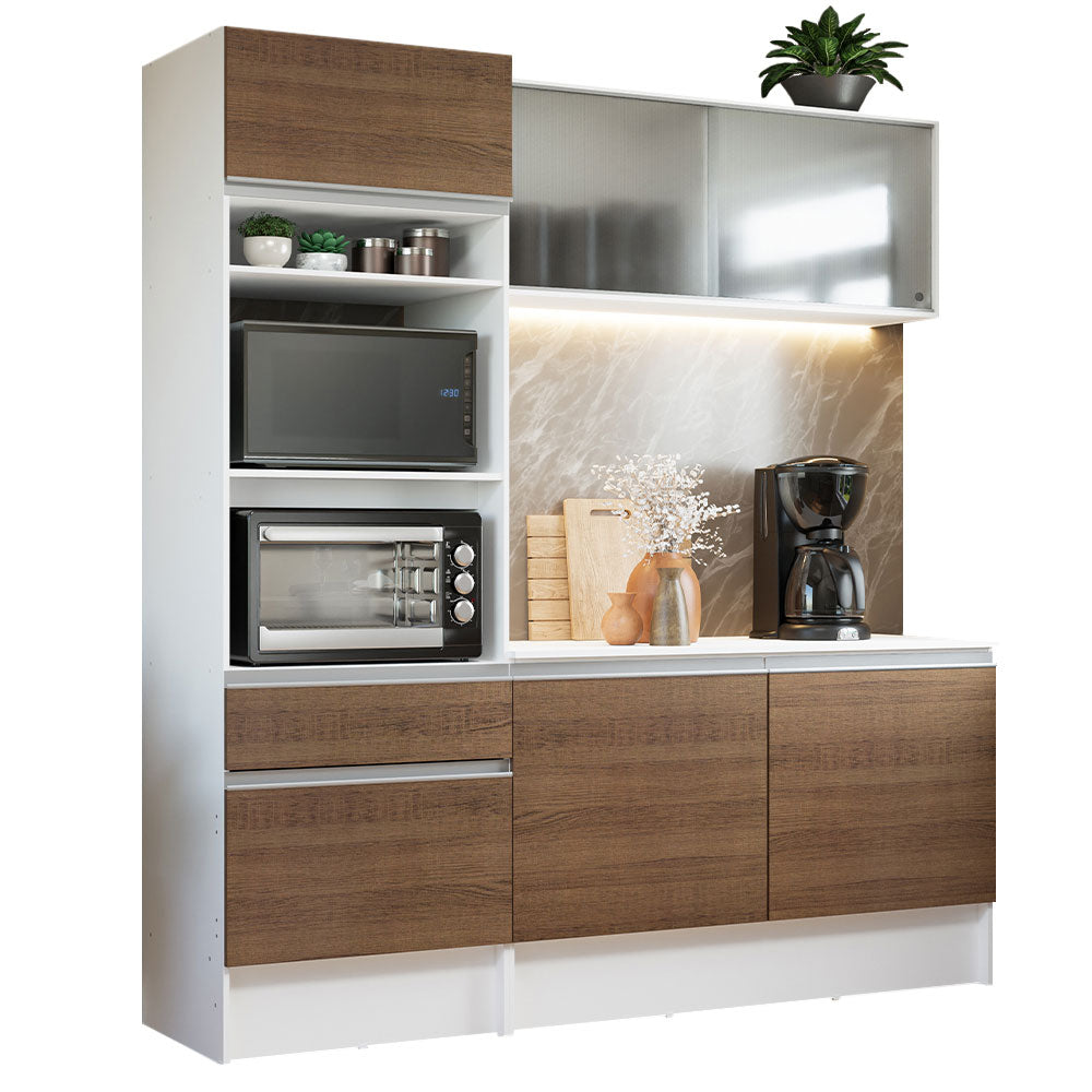Cocina Compacta 180cm Blanco/Marrón Topazio 86