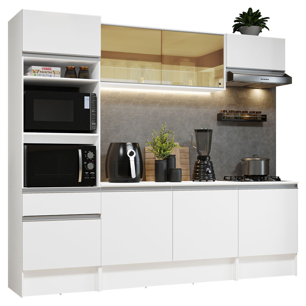 Cocina Compacta 240 cm con Mueble para Horno Blanco Topázio Madesa