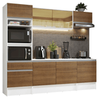 Cocina Compacta 240 x 52 cm 8 Puertas 1 Cajón con Mueble para Horno Blanco/Marrón Diamante Madesa