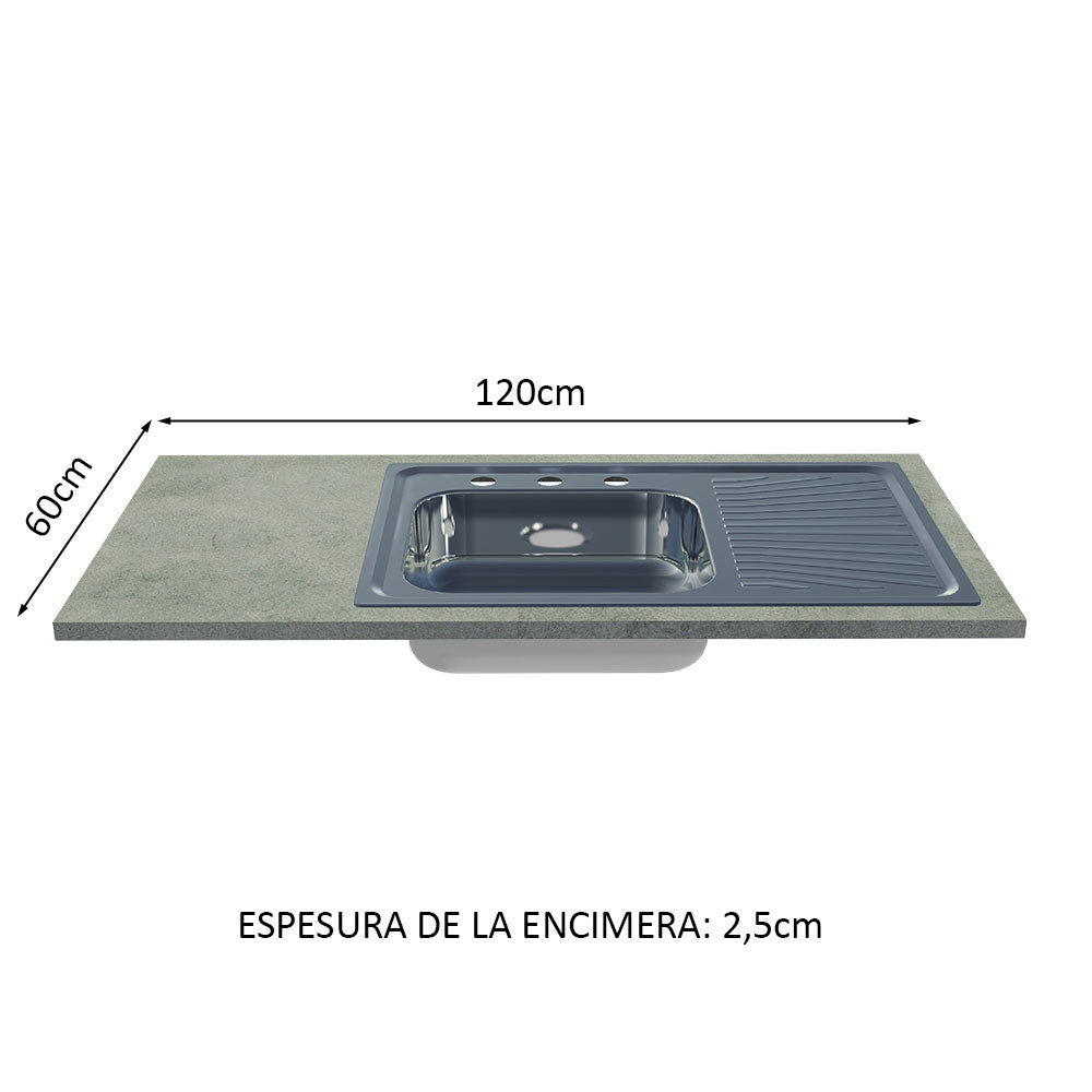 Gabinete Bajo para Fregadero con Accesorios de Cocina 120 x 60 cm 2 Puertas (Con Encimera) Glamy Blanco