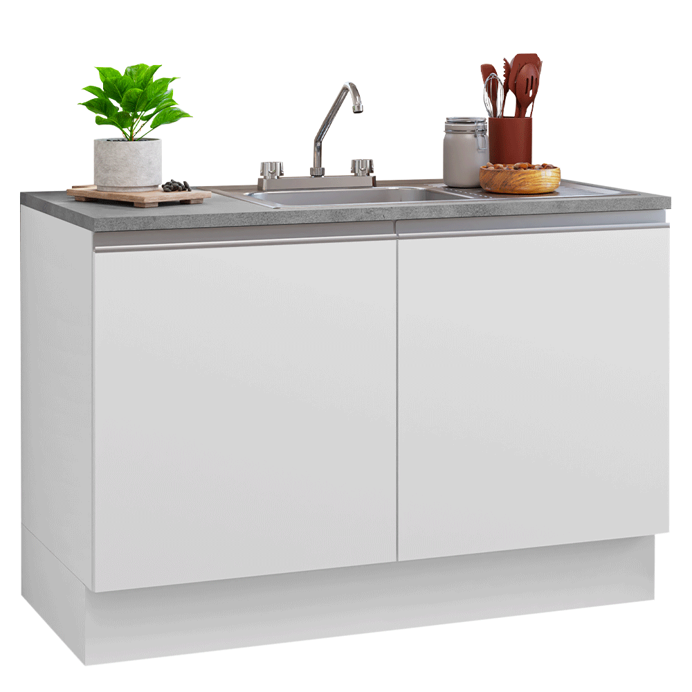 Gabinete Bajo para Fregadero con Accesorios de Cocina 120 x 60 cm 2 Puertas (Con Encimera) Glamy Blanco