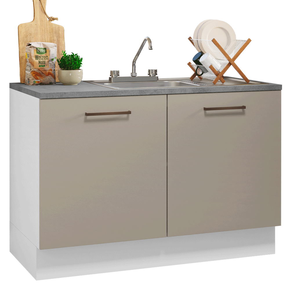 Gabinete Bajo para Fregadero con Accesorios de Cocina 120 x 60 cm 2 Puertas (Con Encimera) Agata Blanco/Crema