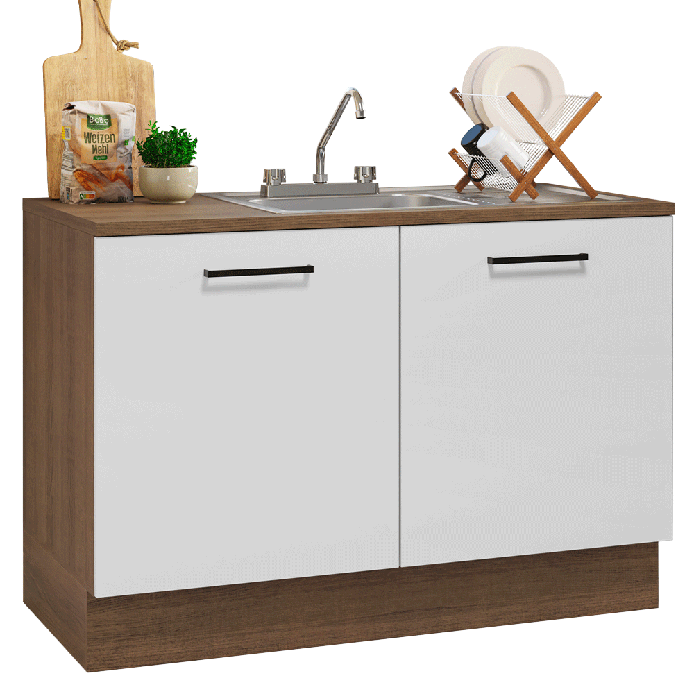 Gabinete Bajo para Fregadero con Accesorios de Cocina 120 x 60 cm 2 Puertas (Con Encimera) Agata Marrón/Blanco