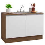 Gabinete Bajo para Fregadero con Accesorios de Cocina 120 x 60 cm 2 Puertas (Con Encimera) Glamy Marrón/Blanco