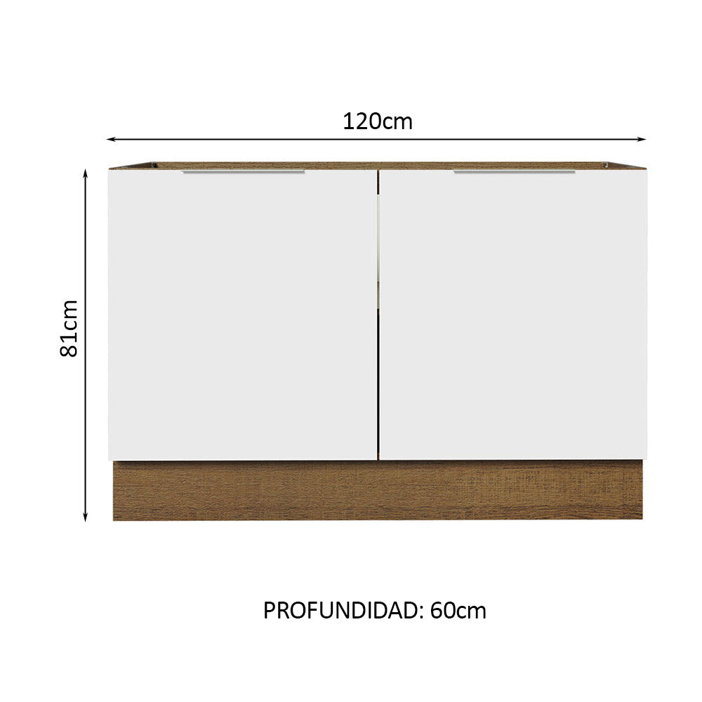 Gabinete Bajo 120 cm 2 Puertas Sin Encimera Marrón/Blanco Stella Madesa