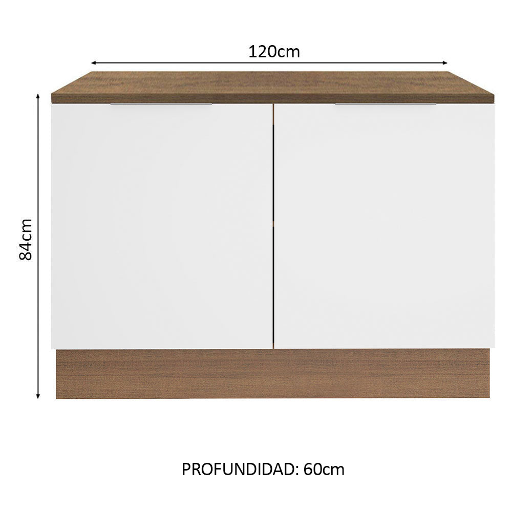 Gabinete Bajo 120 cm 2 Puertas Marrón/Blanco Stella Madesa