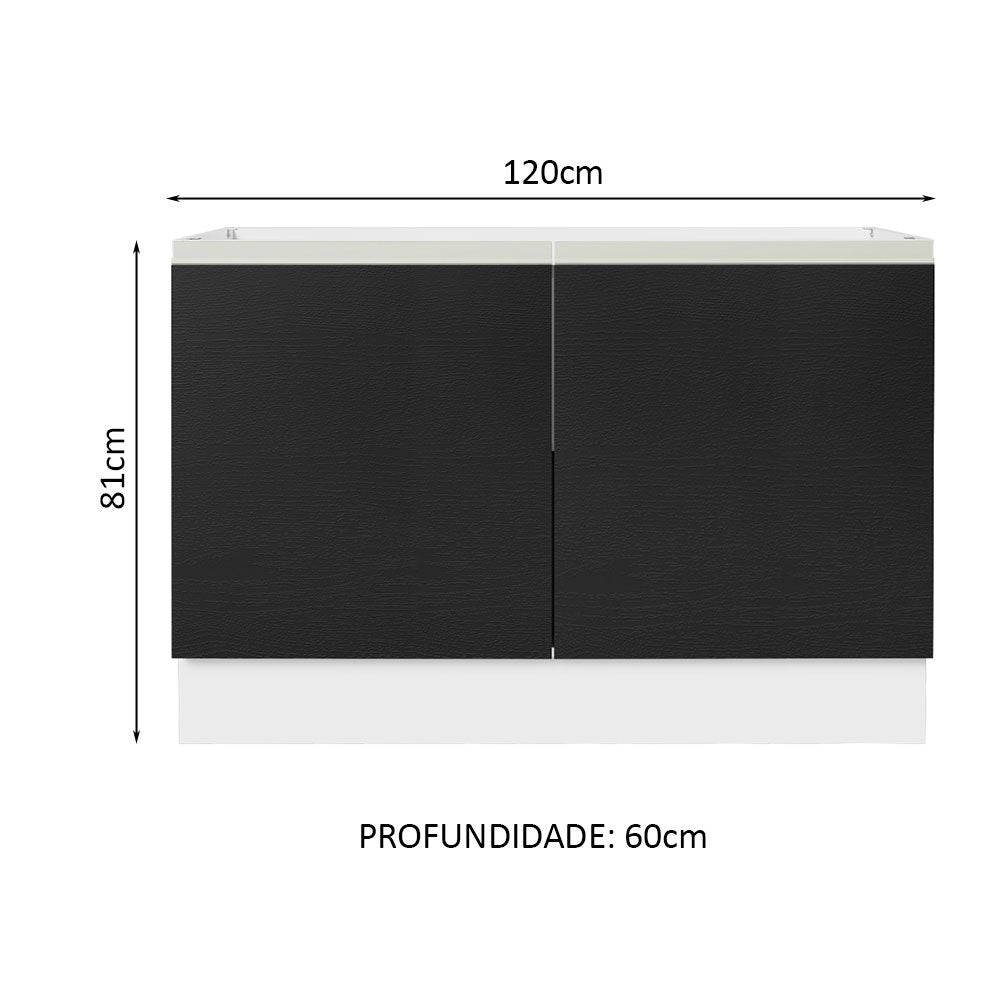 Gabinete Bajo 120 cm 2 Puertas Sin Encimera Blanco/Negro Glamy Madesa