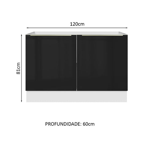 Gabinete Bajo para Fregadero 120 cm 2 Puertas (Sin Encimera) Lux Blanco/Negro