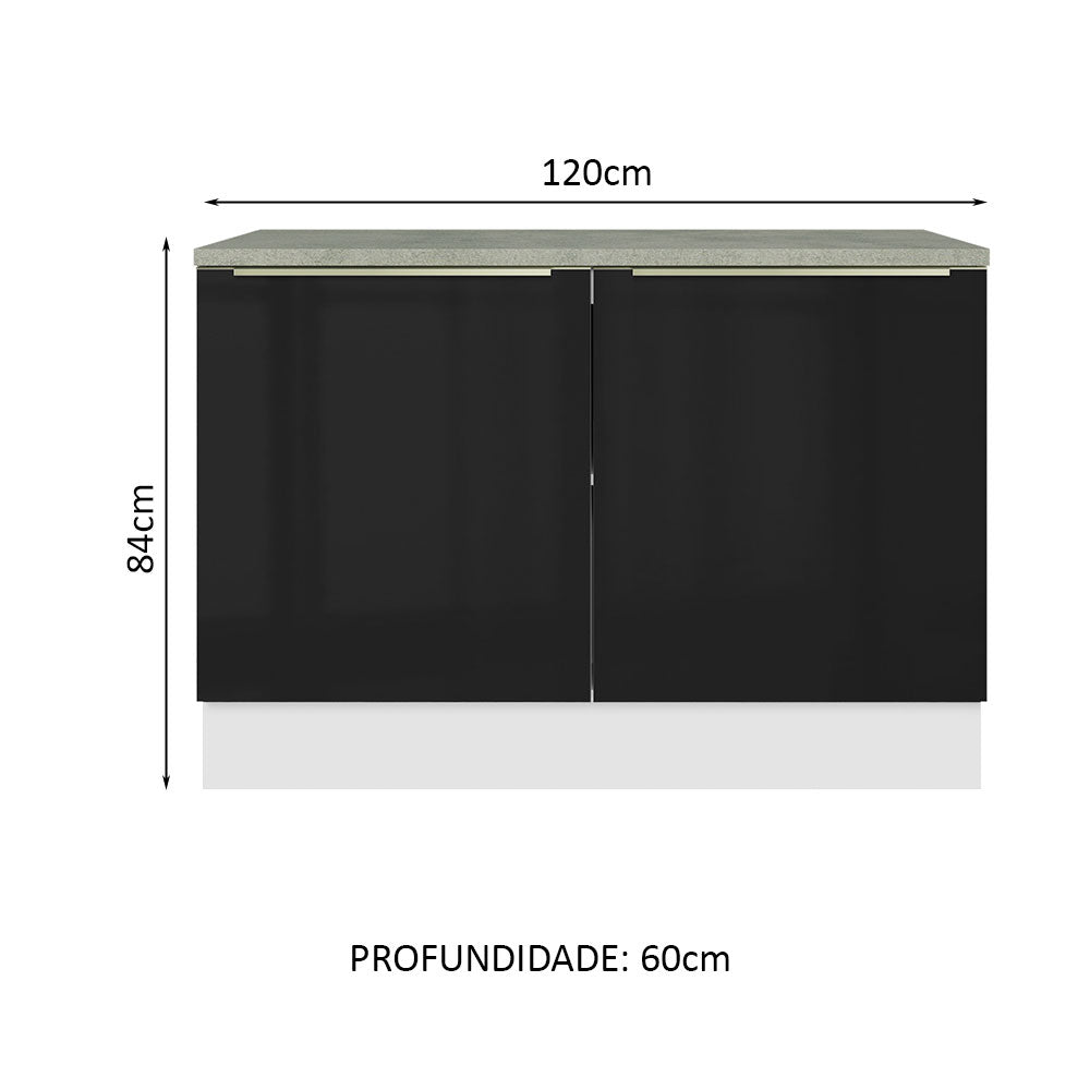 Gabinete Bajo 120 cm 2 Puertas Blanco/Negro Lux Madesa