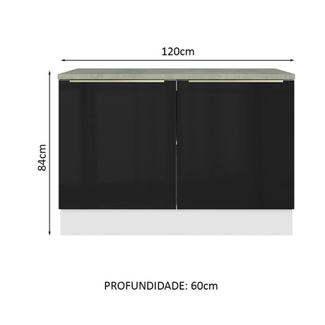 Gabinete Bajo para Fregadero 120 cm 2 Puertas (Con Encimera) Lux Blanco/Negro