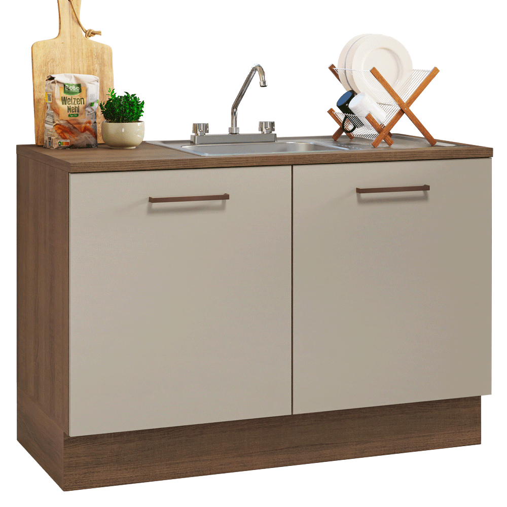 Gabinete Bajo para Fregadero con Accesorios de Cocina 120 x 60 cm 2 Puertas (Con Encimera) Agata Marrón/Crema