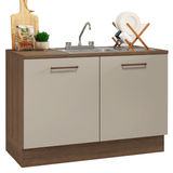 Gabinete Bajo para Fregadero con Accesorios de Cocina 120 x 60 cm 2 Puertas (Con Encimera) Agata Marrón/Crema