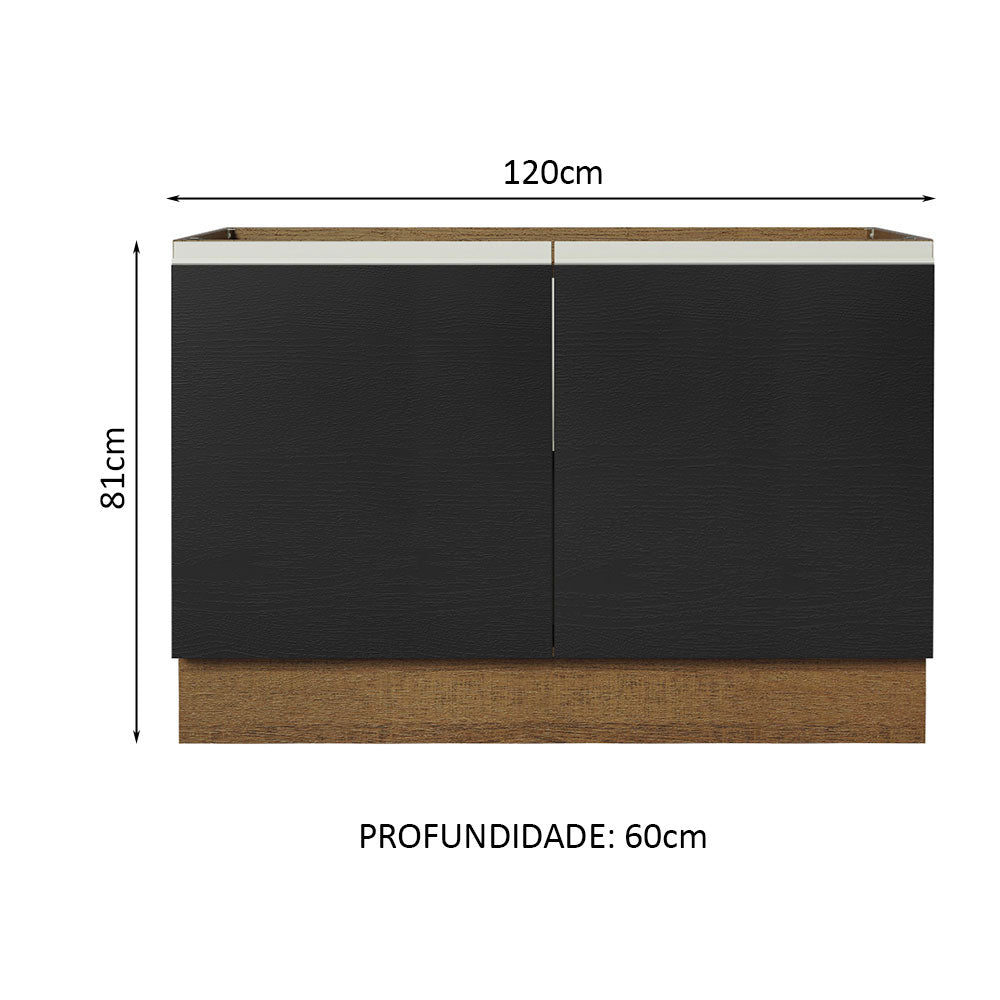 Gabinete Bajo 120 cm 2 Puertas Sin Encimera Marrón/Negro Glamy Madesa