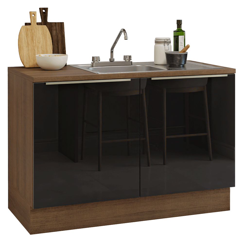 Gabinete Bajo para Fregadero con Accesorios de Cocina 120 cm 2 Puertas (Con Encimera) Lux Marrón/Negro